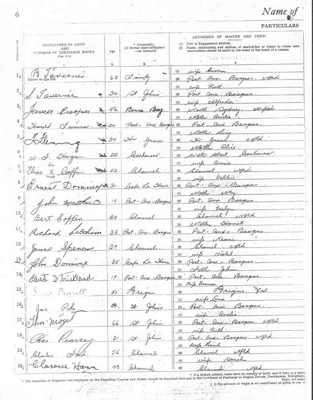 Agreement and List of Crew for the S.S. Caribou, Page 2 - L'accord et la liste de Servent d' �quipier pour S.S. Caribou, la page 2