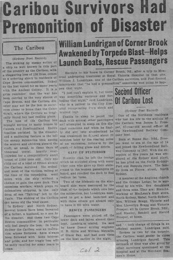 Caribou Survivors Had Premonition of Disaster - Les survivants de caribou ont eu la Pr�monition du d�sastre