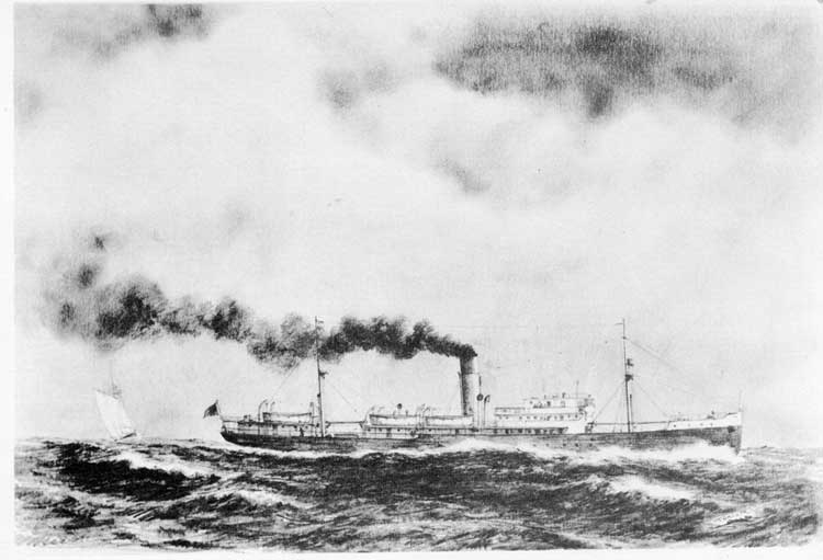 Print of a drawing by Ted Drover of the S.S. Caribou - Copie d'un sch�ma par Ted Drover de S.S. Caribou