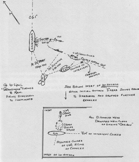 James Cuthbert drew this "rough sketch" of the Caribou episode. It is, he points out, not to scale - James Cuthbert a dessin� ce "croquis approximatif" de l'�pisode de caribou. Il est, il pr�cise, pour ne pas mesurer