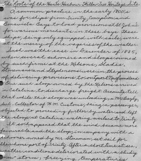 Roots of the Hant's Harbour Willow Tree Site, Page 1 - Document d'arbre du saule de Hant's Harbour, Page 1