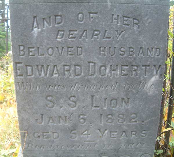 Edward Doherty, who drowned on the S.S. Lion - Edward Doherty, qui s'est noyé sur S.S. Lion.