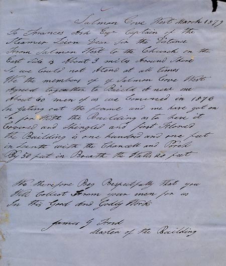 Letter to Captain Ash on S.S. Lion from James G. Ford - Lettre à capitaine Ash sur S.S. Lion de James G. Ford.
