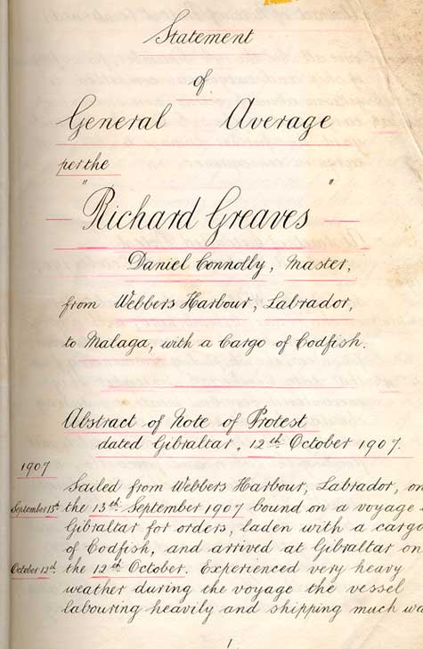 Statement of General Average per the Richard Greaves - Rapport de moyenne gnrale par Richard Greaves